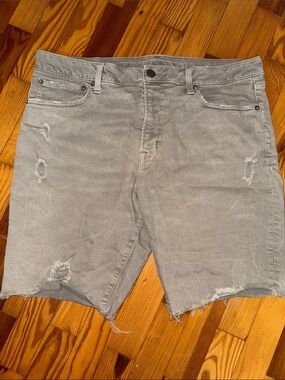 Mens Gray Distressed Denim Shorts